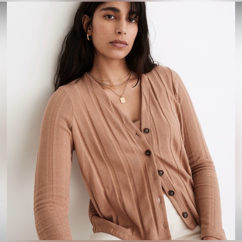 Madewell Ribbed Sweater Knit Cardigan Tan